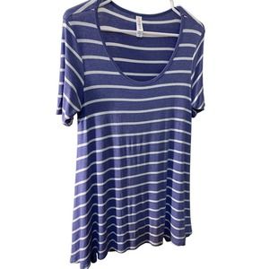 LuLaRoe Simply Comfortable Swing Blue White Stripe Short Sleeve Tunic Womens XXS